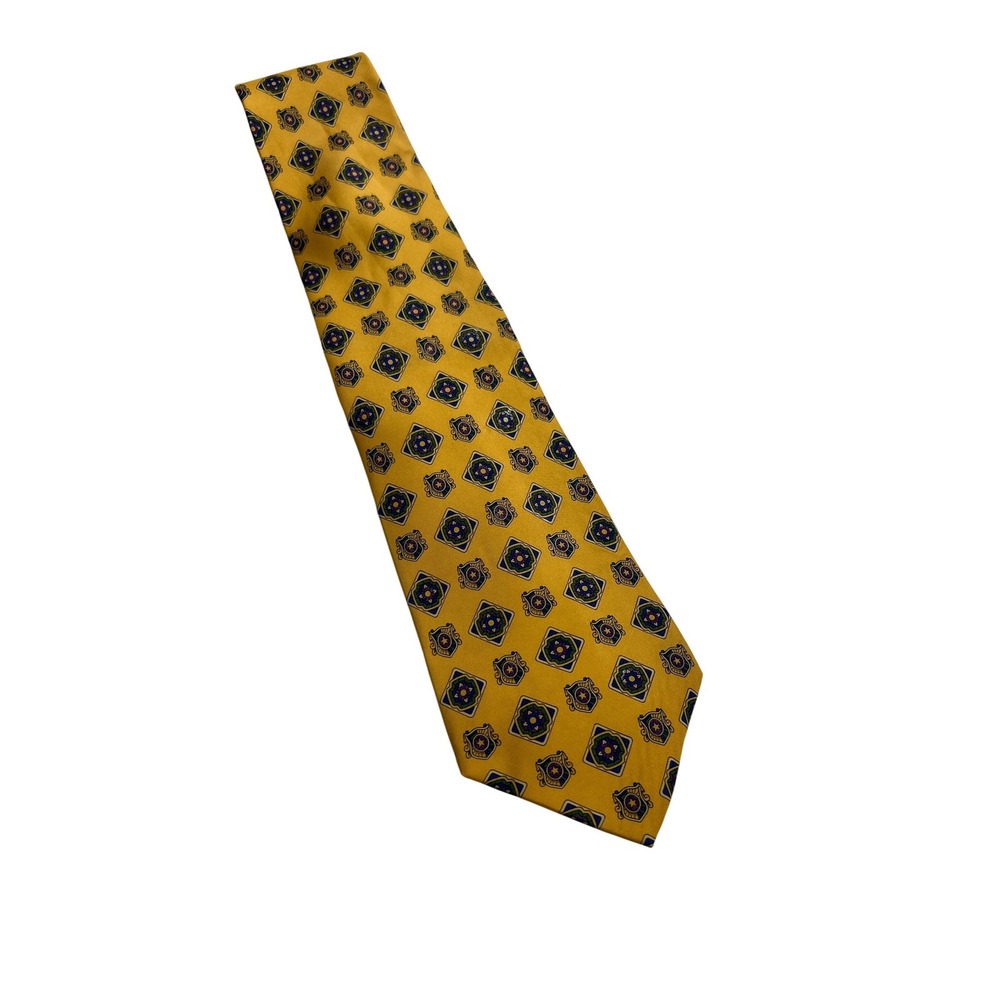 Tommy Hilfiger Necktie Mens OS Yellow Blue Crest Geometric Silk Formal F15‎